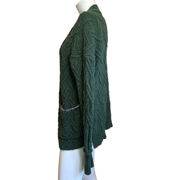 Free People Green Montana Cable Knit Chunky Oversized Cardigan Sweater sz XS - Picture 2 of 11